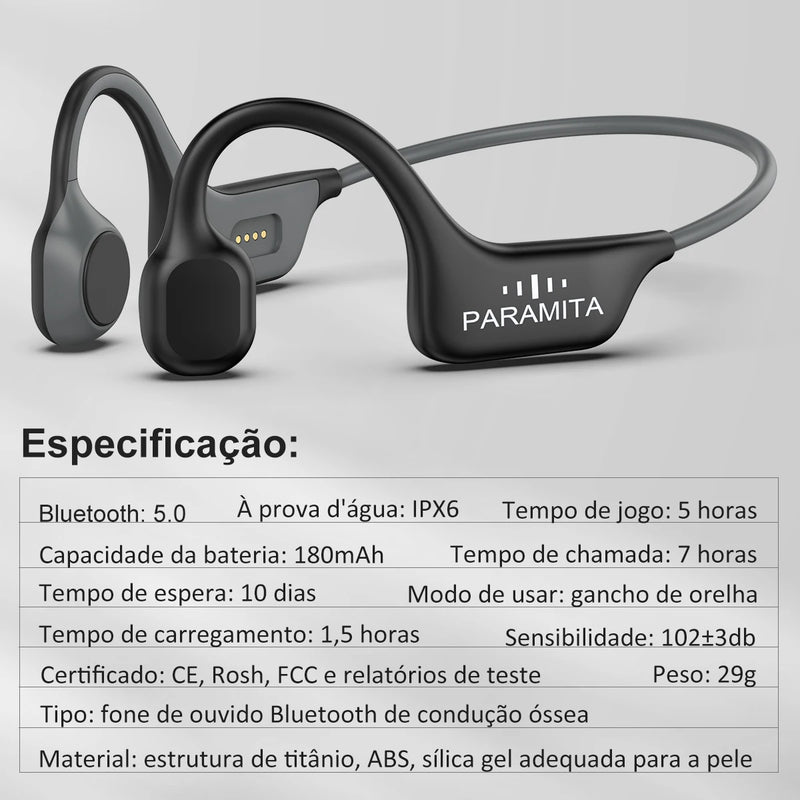 Fones de ouvido de condução óssea real, bluetooth, sem fio, à prova d'água, esportivo, com microfone, para treino, corrida